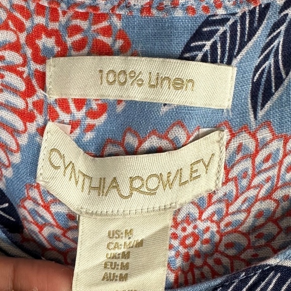 Cynthia Rowley Linen Floral Button Sleeveless Top SZ M - Picture 3 of 4